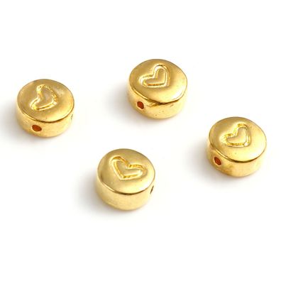 Metall Perlen rund mit Herz 8mm, golden, Loch 1,2mm, 10 Stück (Gr. 8mm)