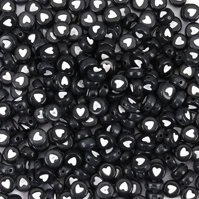 Acrylperlen Herz schwarz/ weiß 25 Stück 7mm (Gr. 7mm)