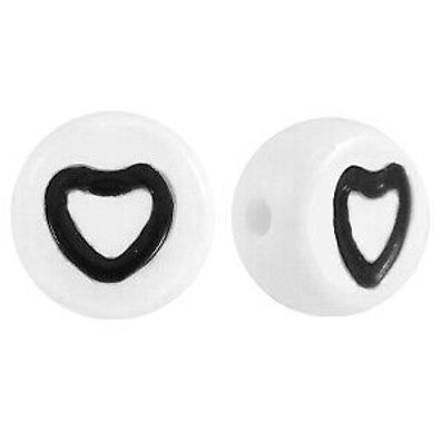 Acrylperlen Herz Kontur schwarz/ weiß 25 Stück 7mm (Gr. 7mm)
