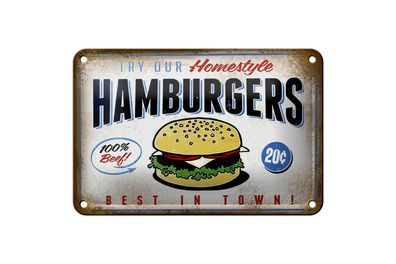 Blechschild Spruch 18x12cm Hamburger best in town 100% Beef Deko Schild