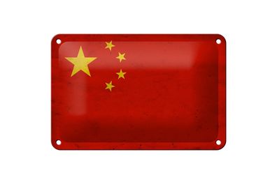 Blechschild Flagge 18x12 cm China Fahne Metall Wanddeko Deko Schild