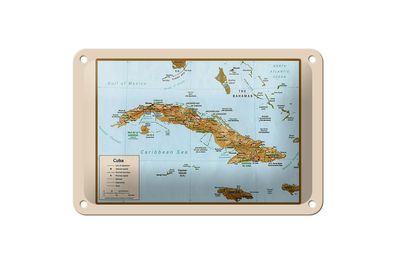 Blechschild Cuba 18x12 cm Landkarte Metall Deko Schild