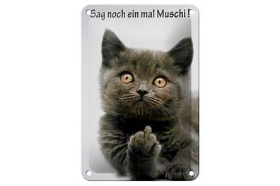 Blechschild Spruch 12x18 cm Katze sag noch ein mal Muschi Deko Schild