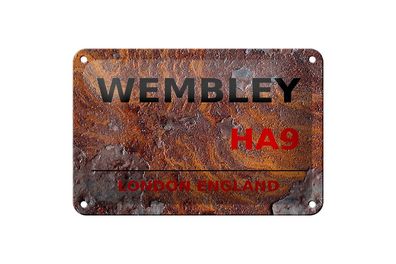 Blechschild London 18x12 cm England Wembley HA9 rust Metall Deko Schild