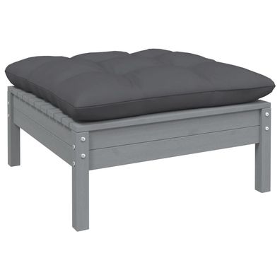 vidaXL Gartenhocker mit Kissen in Grau Massivholz Kiefer