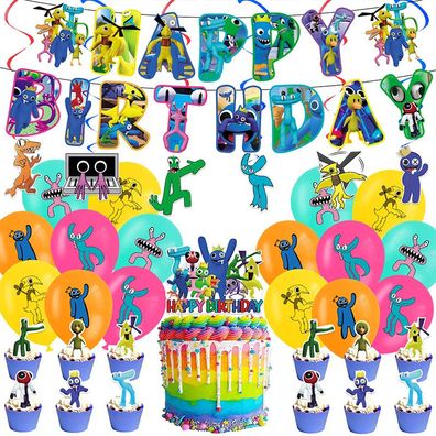 Rainbow Friends Red Blue Party Set mit Ballons Kuchenkarte für Geburtstag Festival