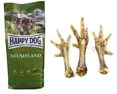 12,5kg Happy Dog Neuseeland Hundefutter + Hühnerfüsse Hühnerkrallen Kauartikel