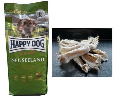 12,5kg Happy Dog Neuseeland Hundefutter + 1kg Kaninchenohren MIT FELL * * * TOP * **