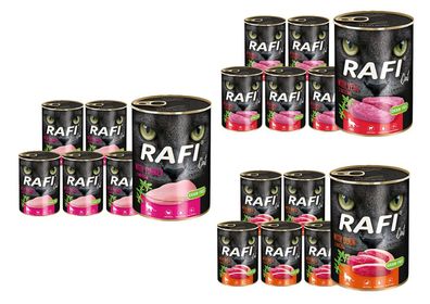 36 x 400g Rafi Cat Dosen Mix Kalb + Ente + Truthahn Nassfutter Katzenfutter