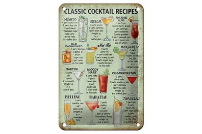 Blechschild Rezept 12x18cm classic Cocktails Recipes Mojito Deko Schild