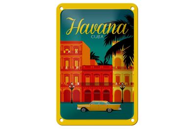 Blechschild Havana 12x18 cm Cuba Zeichnung gelbes Auto Deko Schild