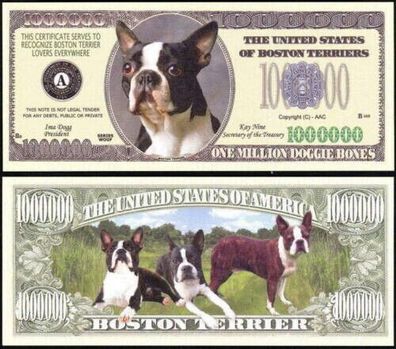 2 x 1 Million Dollar Souvenier Schein Boston Terrier Hund (BT121)