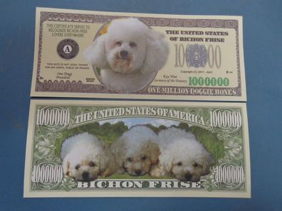 2 x 1 Million Dollar Souvenier Schein Bichon Frise Hunde (BF123)
