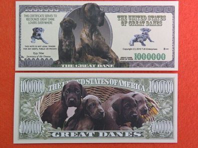 2 x 1 Million Dollar Souvenier Scheine Dane Dog/ Dogge Hund (DH126)