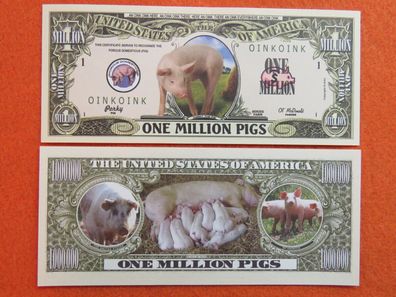2 x 1 Million Dollar Souvenier Scheine Schein Pigs/ Schweinchen (S128)