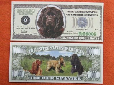2 x 1 Million Dollar Souvenier Scheine Cocker Spaniel Hund (CH132)