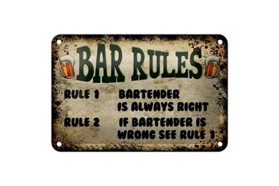 Blechschild Spruch 18x12 cm Bier Bar Rules Bartender always Deko Schild