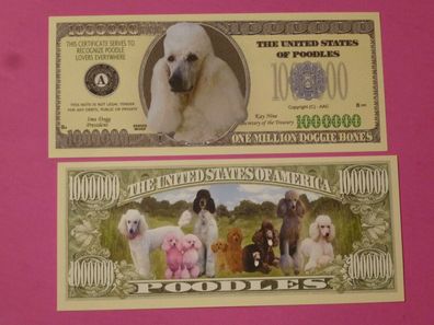 2 x 1 Million Dollar Souvenier Scheine Poodles/ Pudel Hund (PH134)