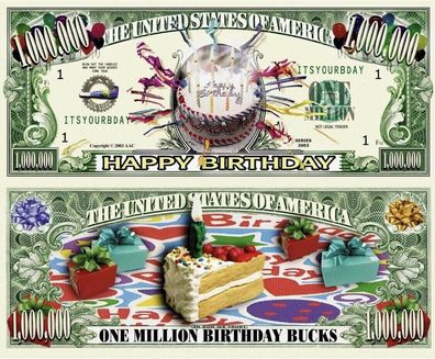 2 x 1 Million Dollar Souvenier Scheine Happy Birthday (HB163)