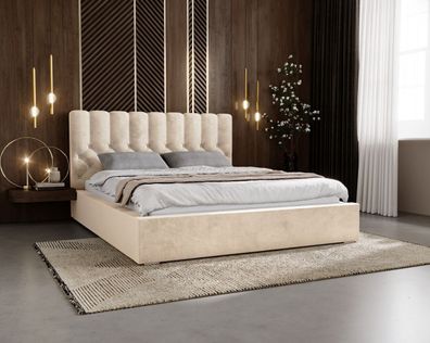 Polsterbett Roma - Designerbett, Doppelbett mit Bettkasten und Lattenrost - Samtstoff