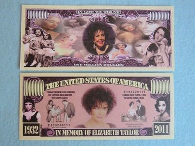 Elizabeth Taylor - 1 Million Dollar Souvenier Schein (LT245)