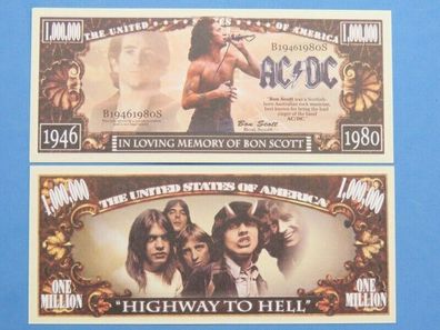 Rock Band AC/ DC Bon Scott - 1 Million Dollar Souvenier Schein (BS250)