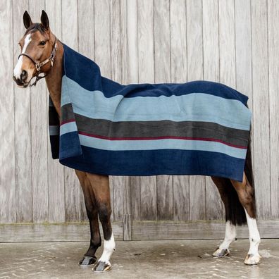 Kentucky Horsewear Fleecedecke Square Stripes Heavy - Navy/ Grau