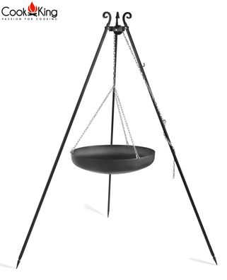 Schwenkgrill mit Wok am Dreibein 180 cm Rohstahl Durchmesser 60 cm