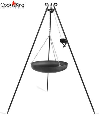 Schwenkgrill mit Wok am Dreibein 180 cm Rohstahl Durchmesser 60 cm mit Kurbel