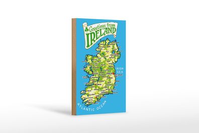 Holzschild Urlaub 12x18cm Greetings from Ireland Landkarte Deko Schild