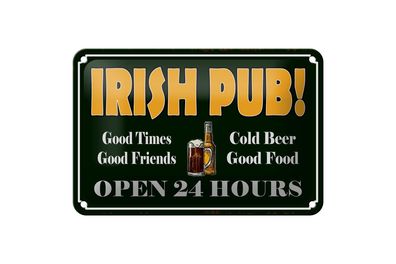 Blechschild Spruch 18x12 cm Irish Pub gold Beer open 24 Deko Schild