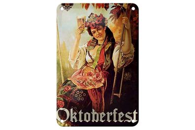 Blechschild Pin Up 12x18 cm Oktoberfest Frau mit Bier Deko Schild