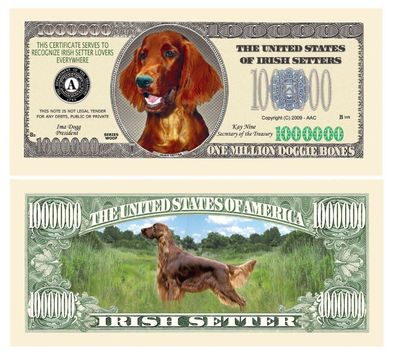 2 x 1 Million Dollar Souvenier Scheine Irish Setter Hund (IH131)