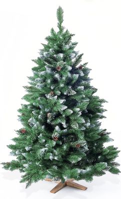 Künstlicher Weihnachtsbaum Nadeln mit Deko Schnee & echten Tannen Zapfen 180cm 03