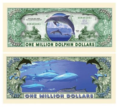 2 x 1 Million Dollar Souvenier Scheine Delfine (D131)