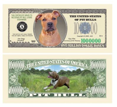 2 x 1 Million Dollar Souvenier Scheine Pit Bull Hund (BPH131)