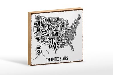 Holzschild Karte 18x12 cm The United States Texas Kansas Deko Schild