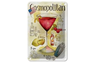 Blechschild Rezept 12x18 cm Cosmopolitan Cocktail Recipe Deko Schild