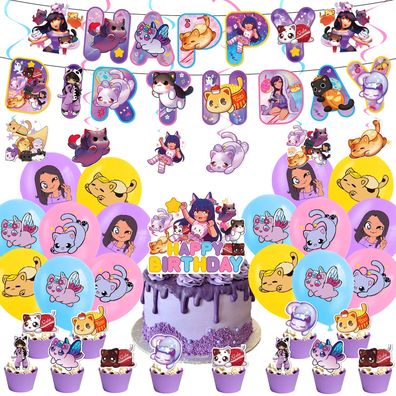 Minecraft Aphmau Katze Party Set mit Ballons Kuchenkarte für Kinder& Fans Geburtstag