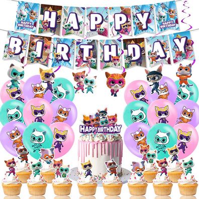 SuperKitties Party Set mit Ballons Kuchenkarte für Kinder&Fans Geburtstag Katze Décor