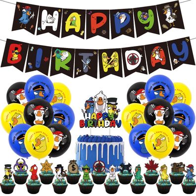 Spiel Goose Goose Duck Party Set mit Ballons Kuchenkarte für Kinder&Fans Geburtstag