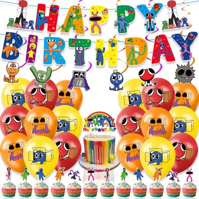 Roblox Rainbow Friends Party Set mit Ballons Kuchenkarte für Kinder&Fans Geburtstag