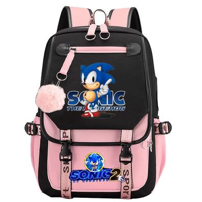 Sonic the Hedgehog Studenten Schultasche Sonic Tails Rucksack USB Lade Laptoptasche