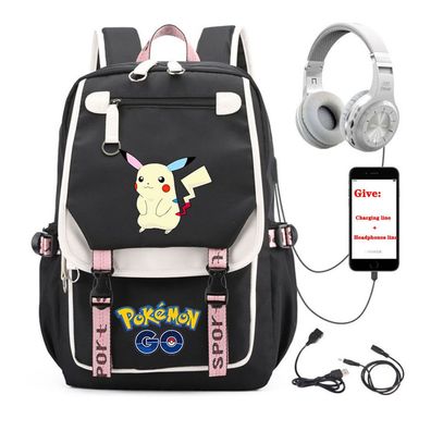 Studenten Pokemon Pikachu Schultasche Charmander Mewtwo USBLade Rucksack Laptoptasche