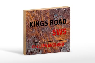 Holzschild London 18x12cm England Chelsea Kings Road SW5 Deko Schild