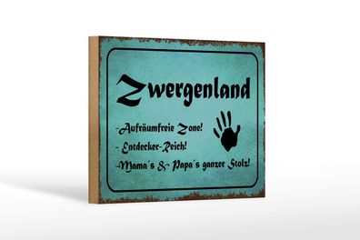 Holzschild Zwergenland 18x12 cm Aufräumfreie Zone Reich Deko Schild