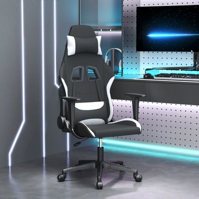 vidaXL Gaming-Stuhl mit Massagefunktion Schwarz und Weiß Stoff