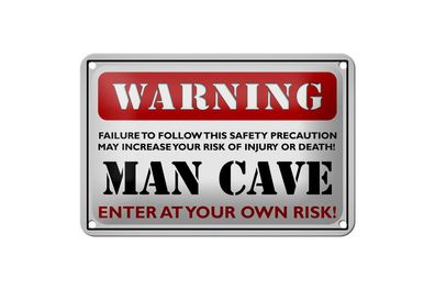 Blechschild Spruch 18x12 cm Warning man cave enter at your Deko Schild