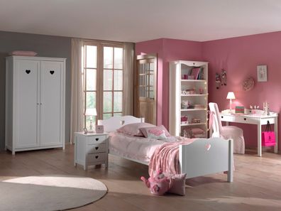Einzelbett Nachtkonsole Kleiderschrank, Schreibtisch und Regal Set Amori Weiß