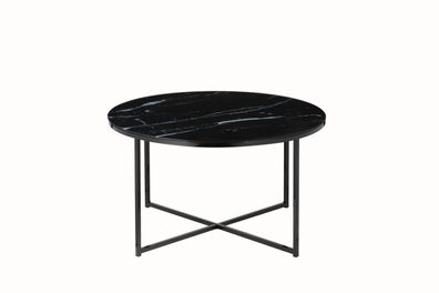 Tisch Couchtisch Durchmesser 80 cm Metall und Glas Schwarz